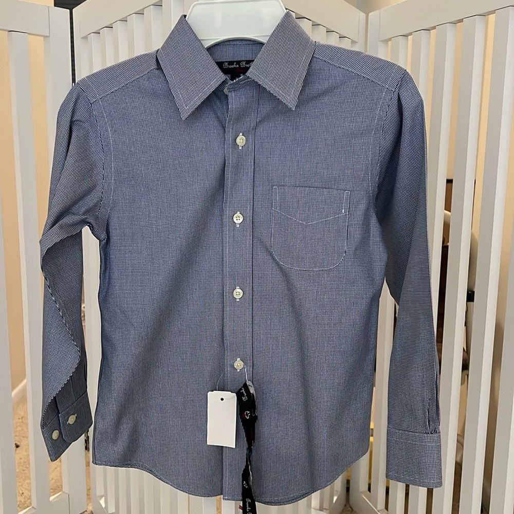 New Brooks Brothers Blue Check Button Down - Boys Size 6